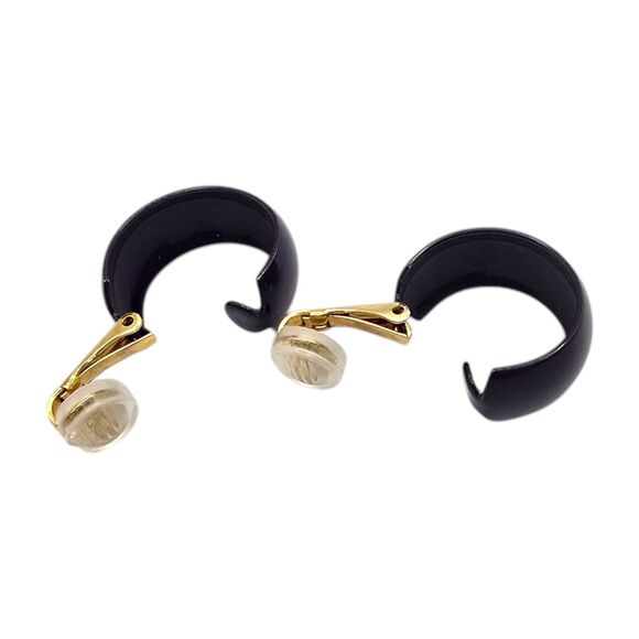 Clip On Hoop Earrings Retro Dark Purple Plum Small Chunky Gold Tone Vintage - Picture 6 of 6